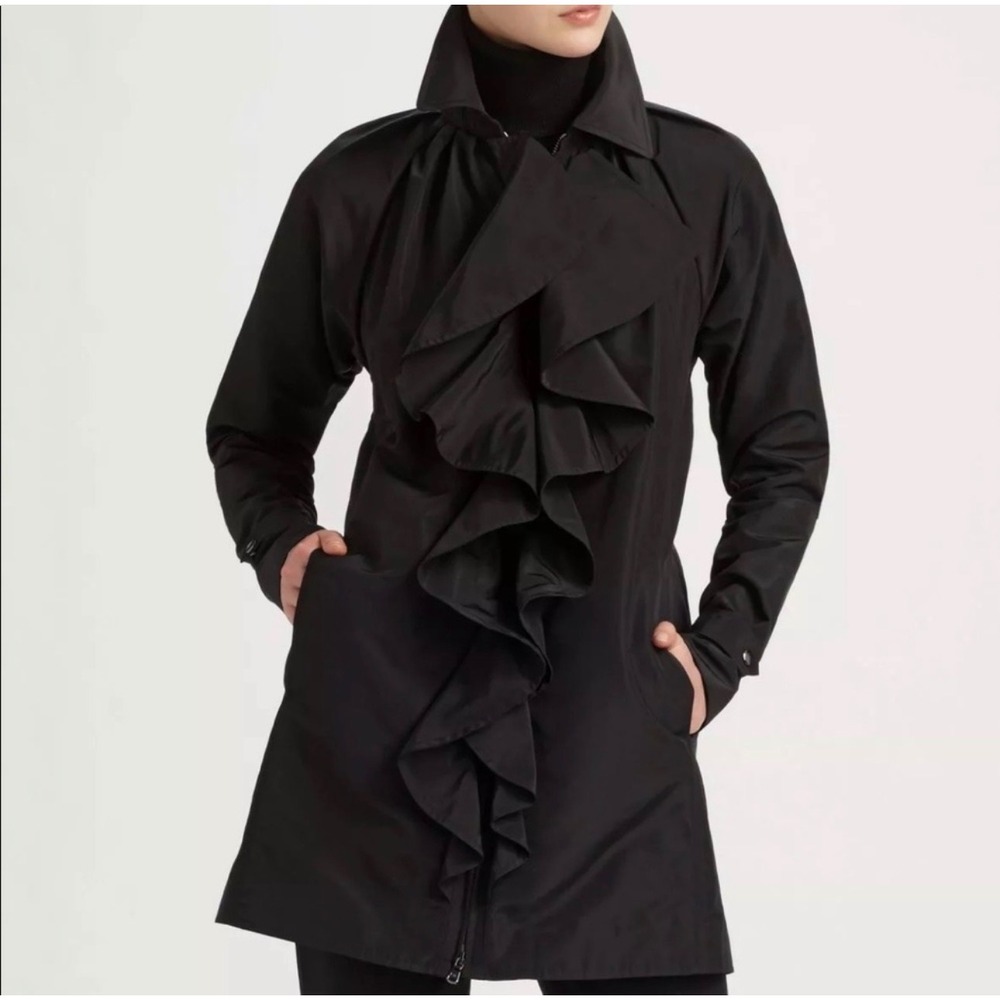 Ralph Lauren Black Label Black Ruffle-Front Trench